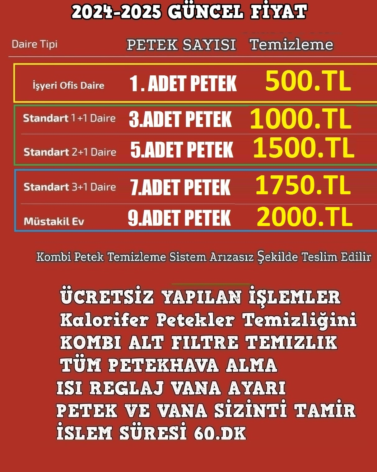 Petek Temizleme Fiyatlar